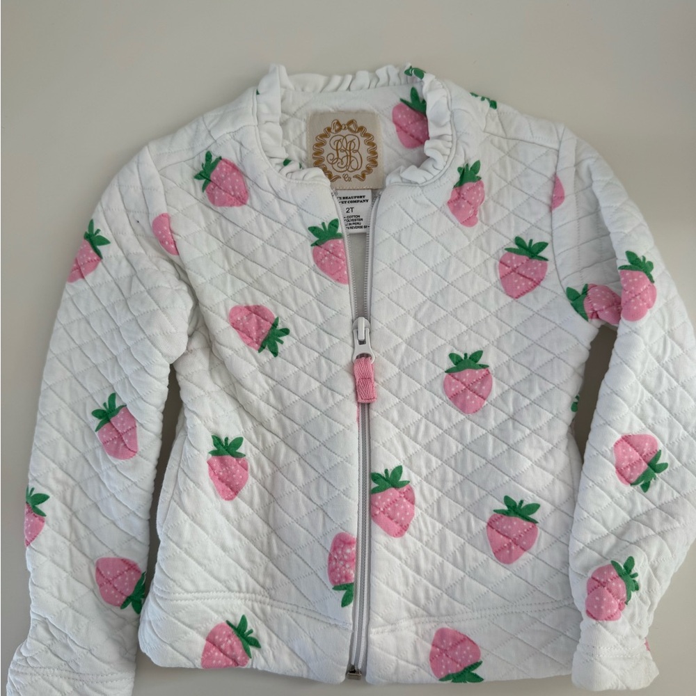 The Beaufort Bonnet Company White Quilted Jacket with Pink Strawberry Print - Picture 2 of 3